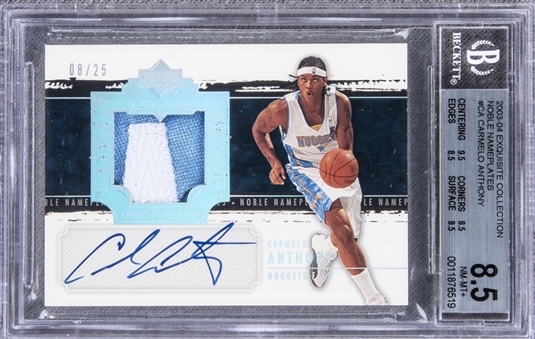 2003-04 UD "Exquisite Collection" Noble Nameplates #CA Carmelo Anthony Signed Rookie Card (#08/25) – BGS NM-MT+ 8.5/BGS 10